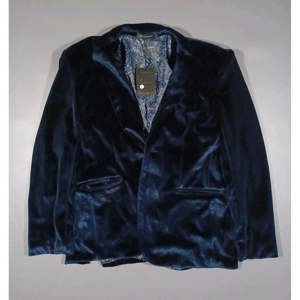 Ween Charm Jacket Mens L Blue Poly Velvet Tuxedo Suit‎ Coat